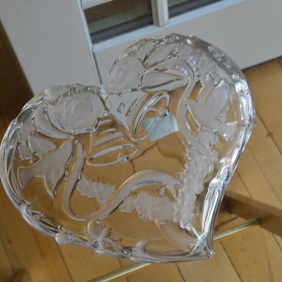 Mikasa Etched Glass Heart Wedding Anniversary Dish Bowl Bells Doves Rose Crystal - Picture 7 of 10